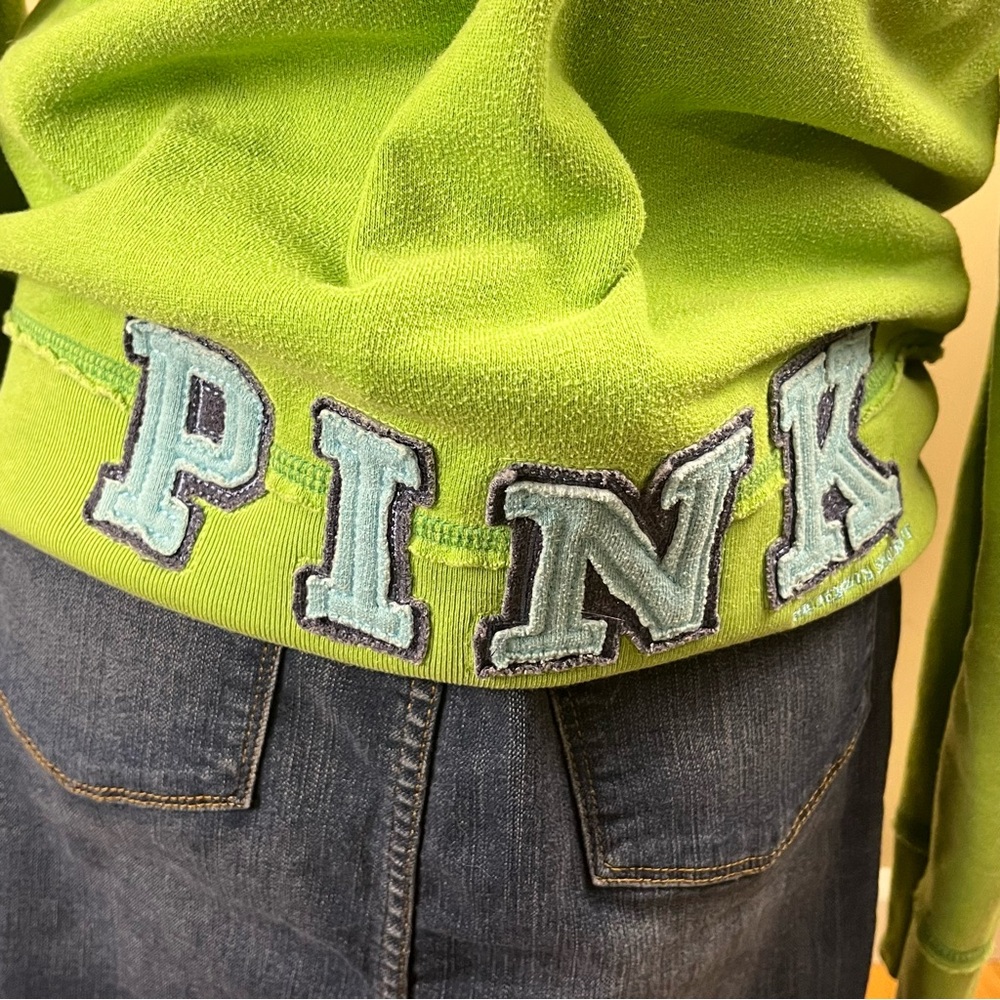 Vintage Y2K Lime Green Pink By Victoria’s Secret Hoodie Size Medium - Picture 5 of 7